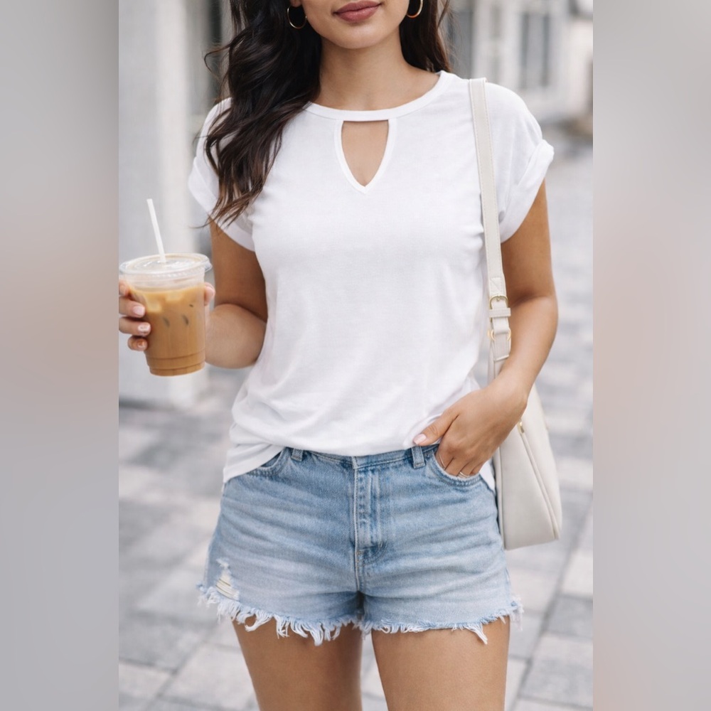 SO White Keyhole Tee